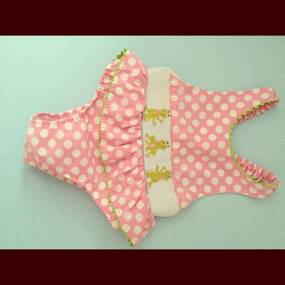 Smocked one piece bathing suit 🐸